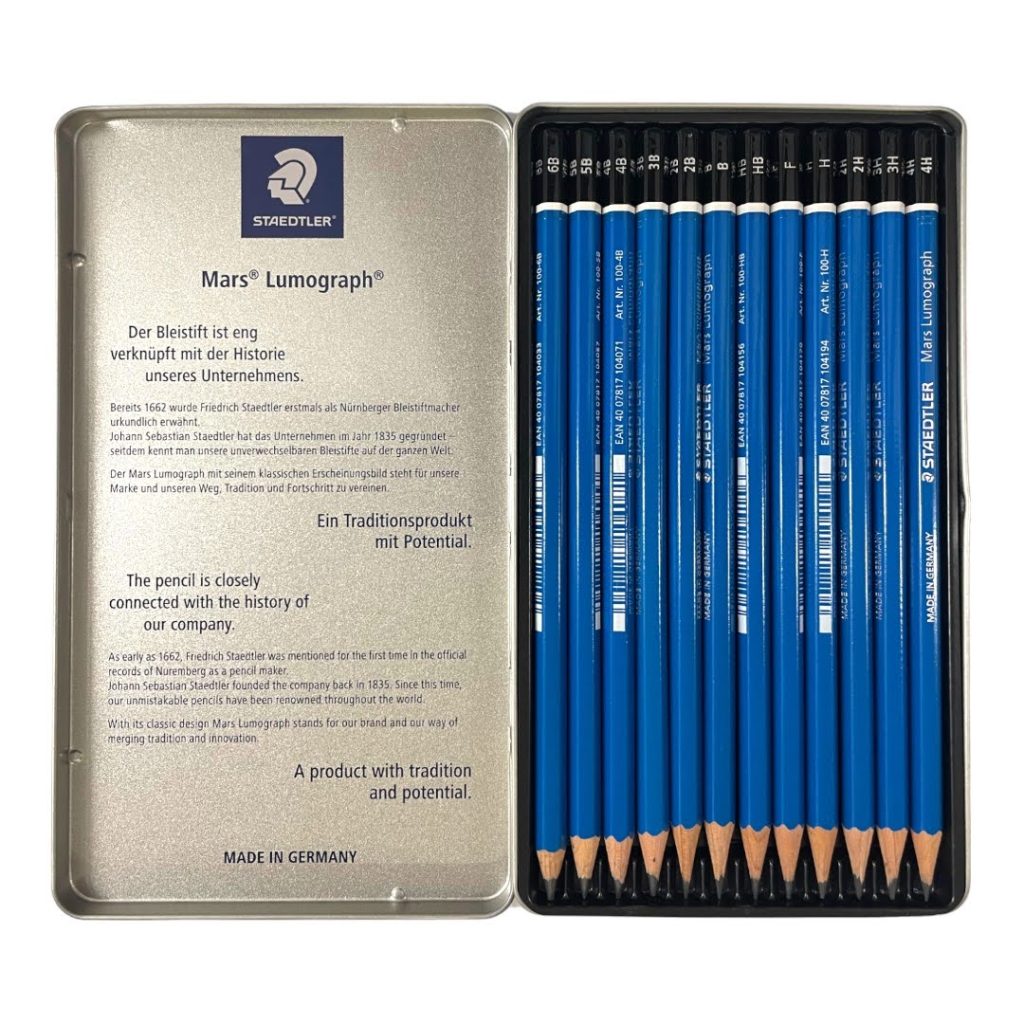 STAEDTLER Mars Lumograph Art Drawing Pencils, 12 Pack Graphite Pencils in Metal Case